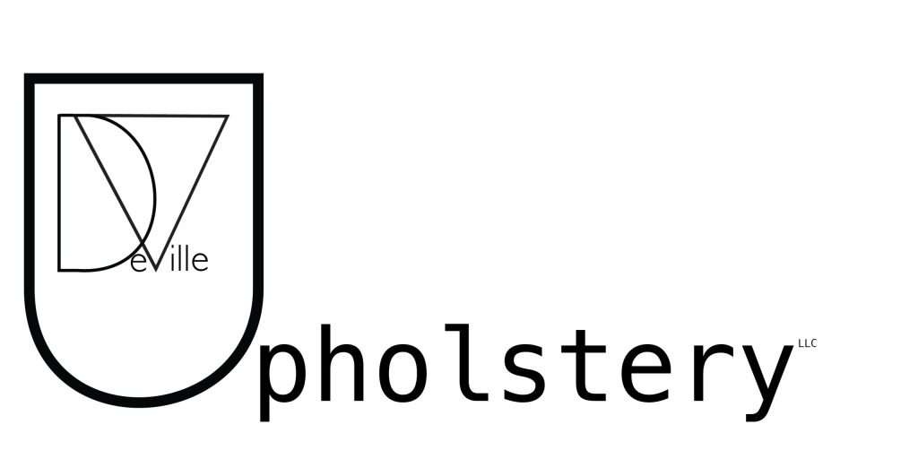 DeVille Upholstery logo. Large DV next to eachother with a large U.